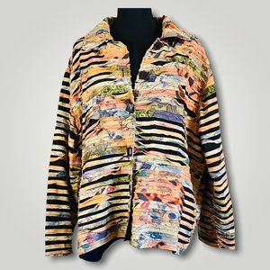 Art Jacket Blazer Size 2X Long Sleeve Shirred Material Boho Unique Lightweight